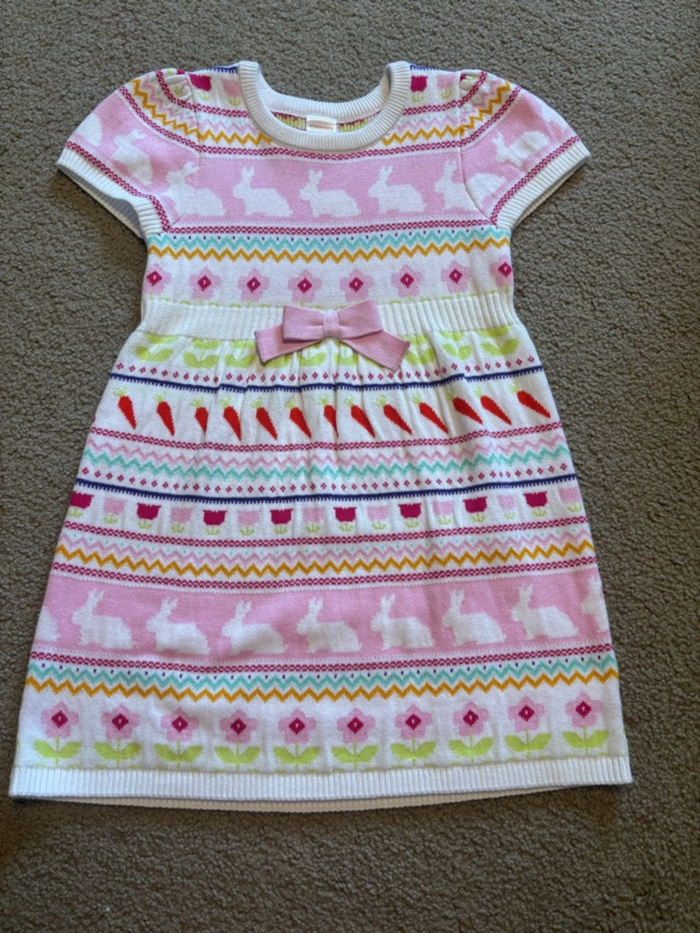 Girls Pink Bunny Knit Dress with Bow from Gymboree
